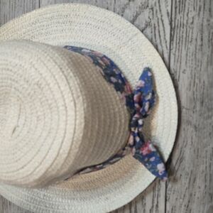 Cream Straw Hat with Blue Floral Band